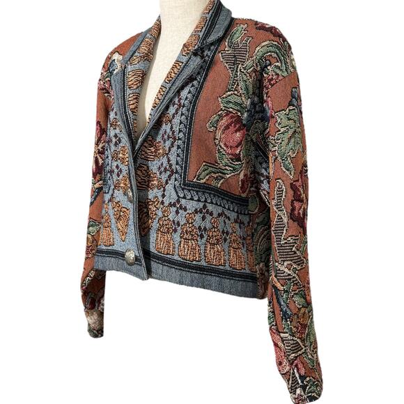 Painted Pony Women's Size M Tapestry Jacket Earthy Vintage Floral Tassel Print - Picture 3 of 11